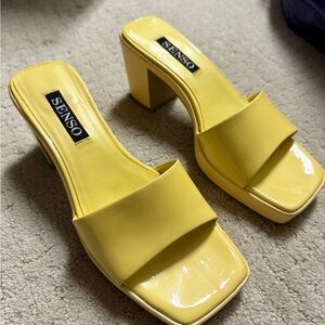 SENSO Yellow Patent Block Heel Mules